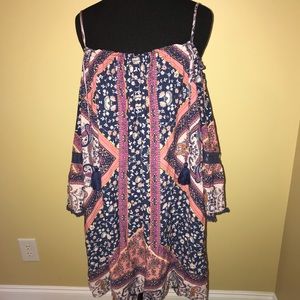 Mason & Belle Navy & Pink Boho Peasant Blouse Lg